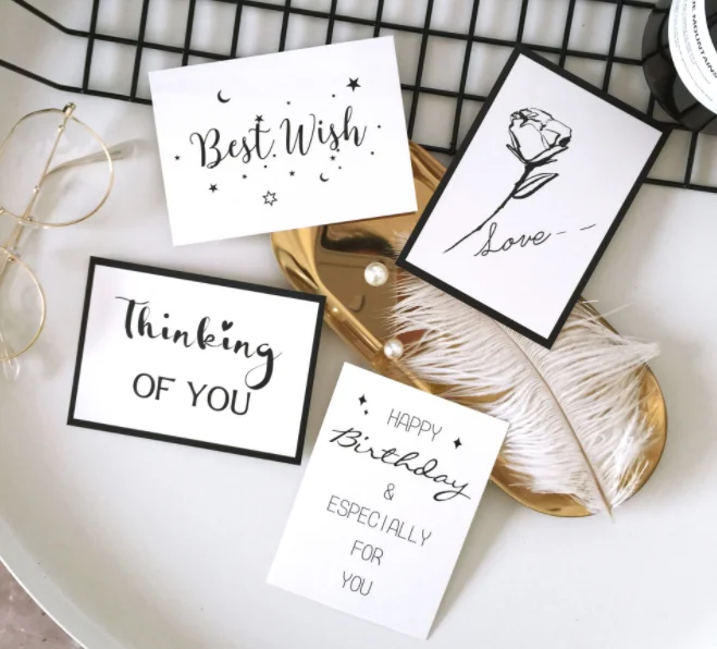 
Printed Graduation White Party Anniversaries Bouquet Thanks Invitation Greeting Baby Shower Paper Cards in Stock 