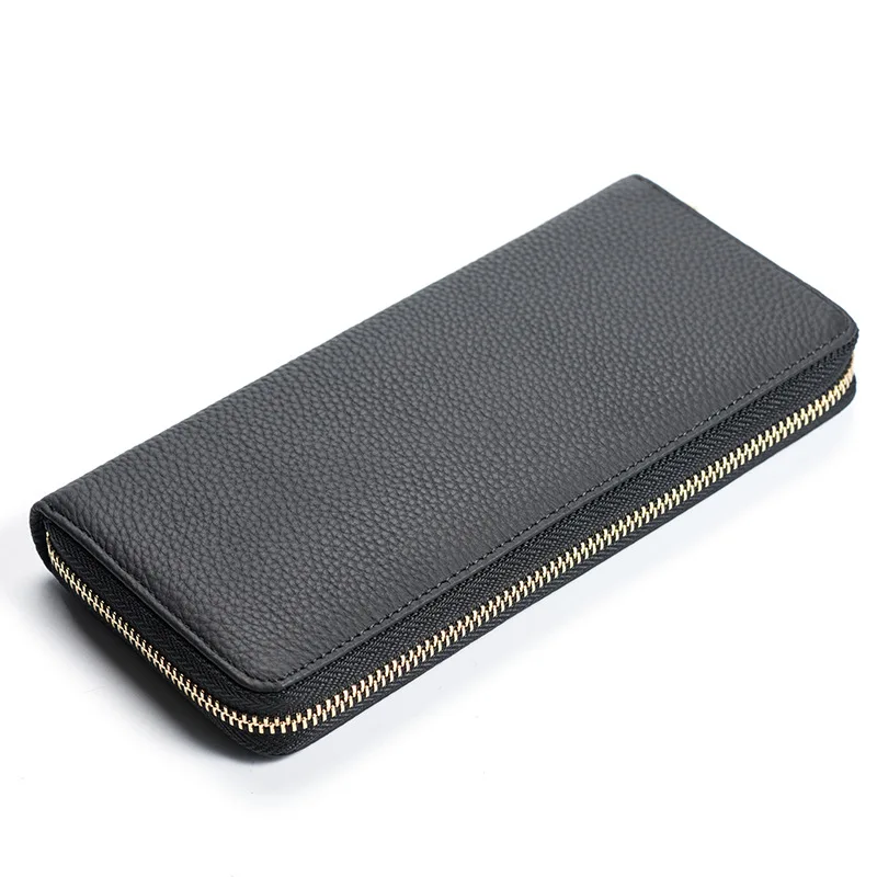 

Fashion High Quality Men Clutch Wallets Soft Real Leather Business Waterproof Cover Zipper Hand Bags Purses For Male, Black
