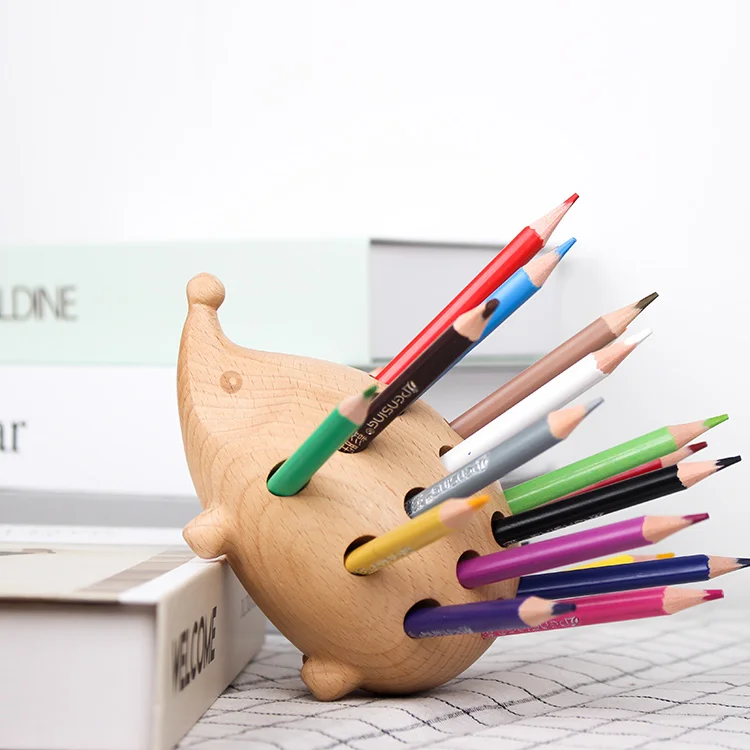 
Wooden animal Hedgehog 24 Hole Pen Inserted Stand Multi-Functional Desk Holder for Children Pencil Holder Fashion With 24 Colors 