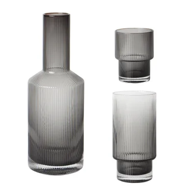 

Factory Wholesale Vertical Rib Ribbed Grey Blue Glasses Water Carafe Bottles Glass Cup Cups Jug Set