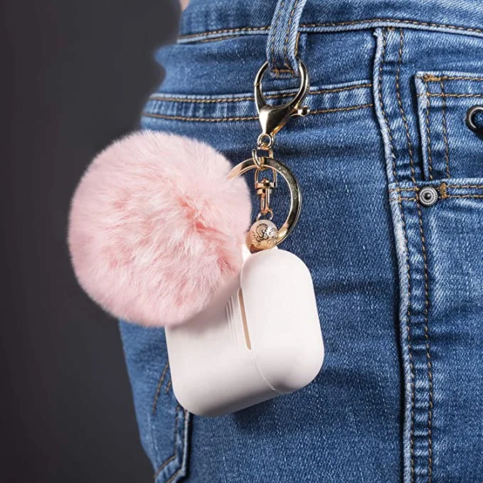 

2021 Hot sales custom case for apple airpods 1 2 3 Cute Fur Ball case with Keychain For Airpods pink case, Clear