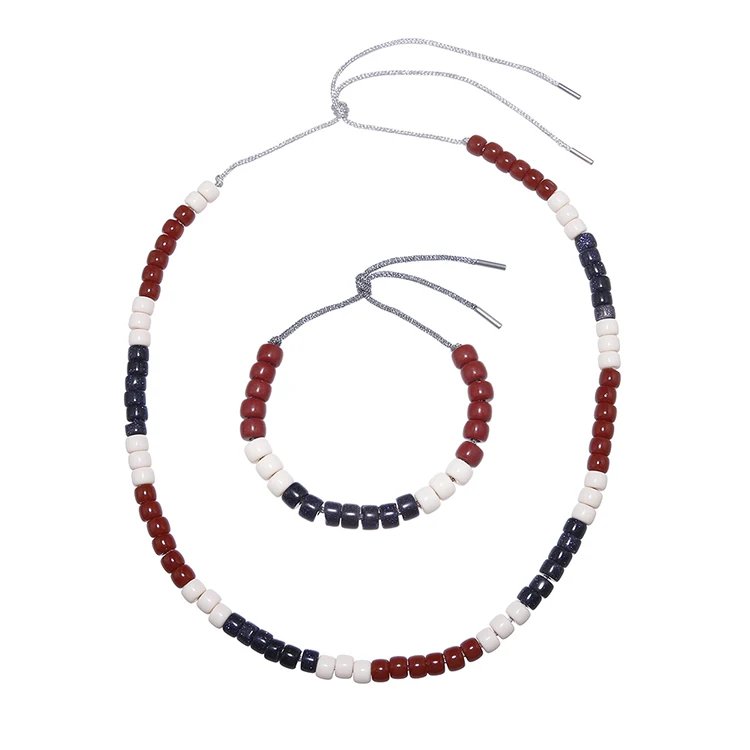 

Fashion Women Natural Stone Forte Beads Bracelet Necklace Jewelry Set, Colorful