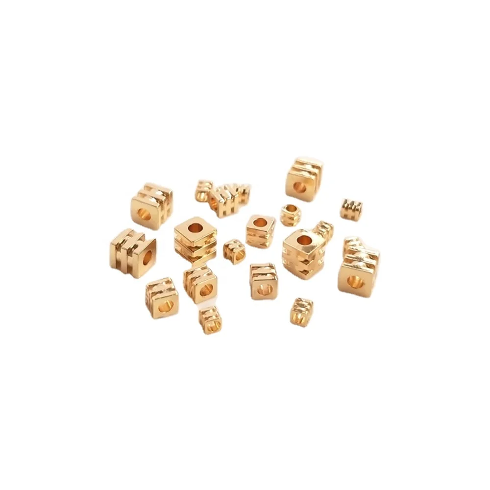 

United States 14K gold color box beads three lines square loose beads DIY bracelet necklace first jewelry beads, Colors