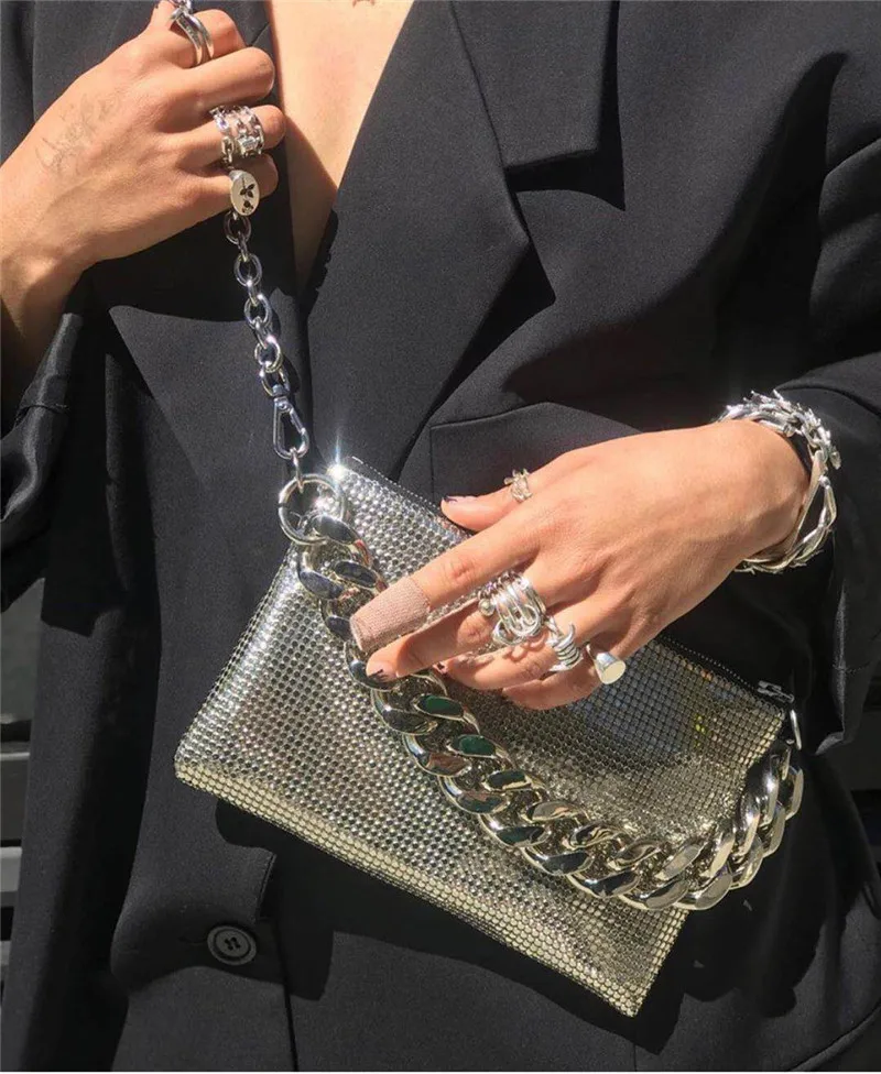 

Fashion shiny women Sling bag brand design chain Crossbody Bags for Ladies small Clutch wallet female Shoulder Bags sliver bolsa, Silver