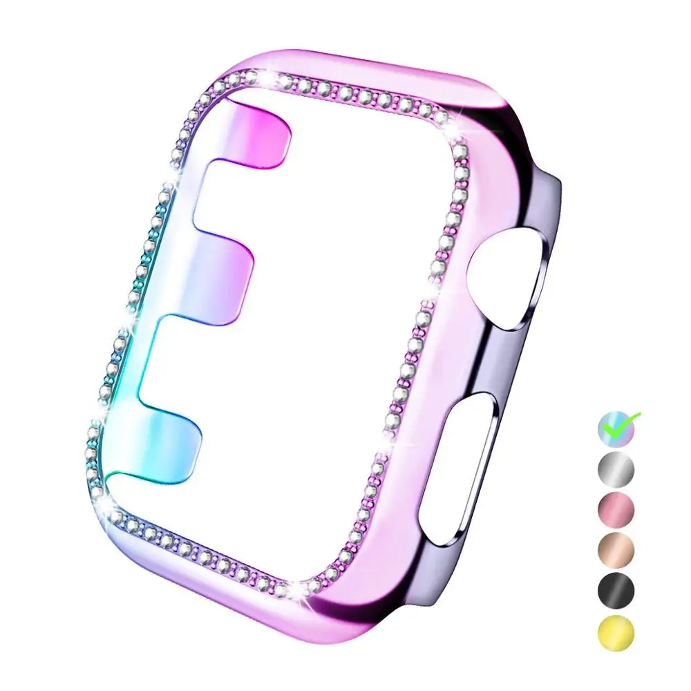 Silver Bling Diamond Bordered iWatch Protector Compatible with Apple Watch Case Series 5/4