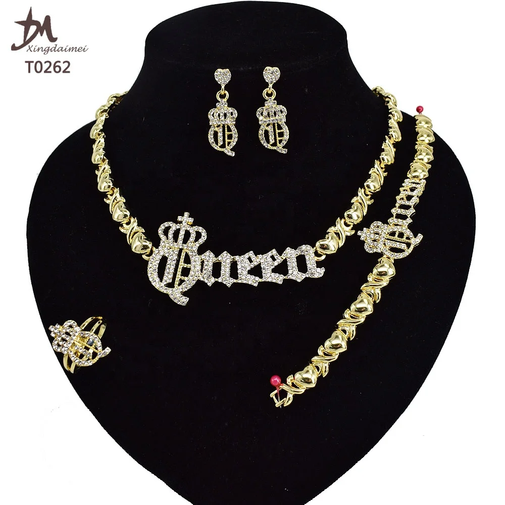 

T0262 High quality 18K gold-plated women's XO jewelry set queen crown jewelry set