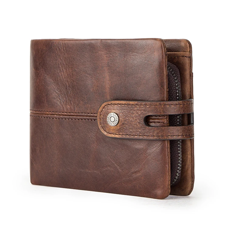 

Custom Casual Men Pocket Wallets Cowhide Leather Short Zipper Coin Purse Hasp Design Wallet Mens Genuine Leather RFID Wallet