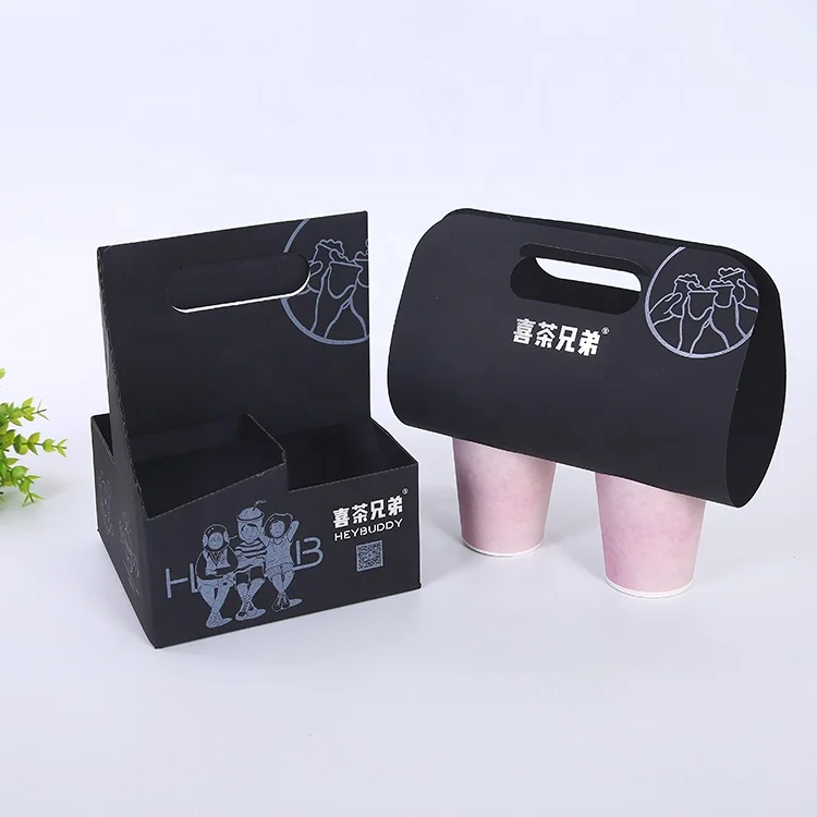
Disposable 2 Cup Carrier Take Away Cardboard Paper Cup Holders With Custom Print 