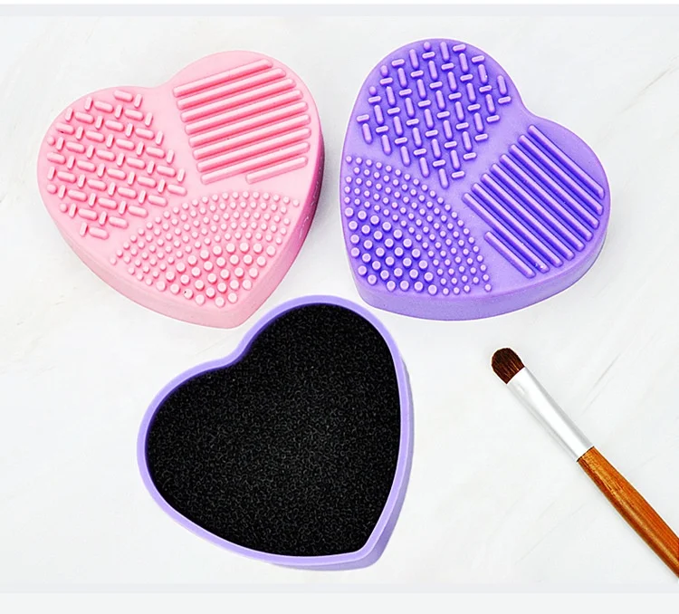 

Heart Shape Brush Cleaning Sponge Makeup Brush Cleaner Silicone Quick Wash Cleaner Brush, Pink, purple, mint, hot pink