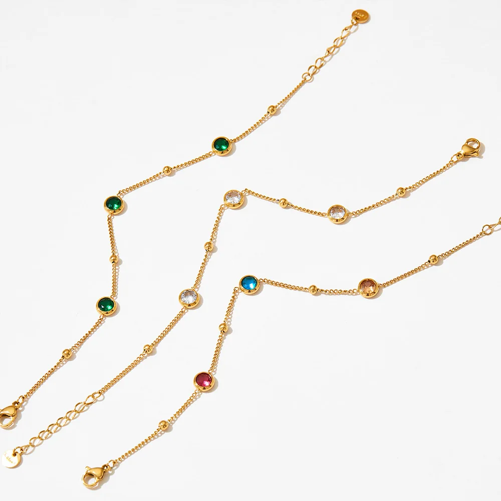 

Round Zircon Gold Plated Stainless Steel Link Chain Bracelet Women