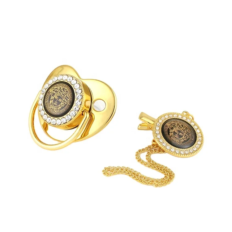 

BLINGONLY New Design Luxury Gold Bling Brand Pacifier Baby With Clip, Gold,black,white,blue,red,pink