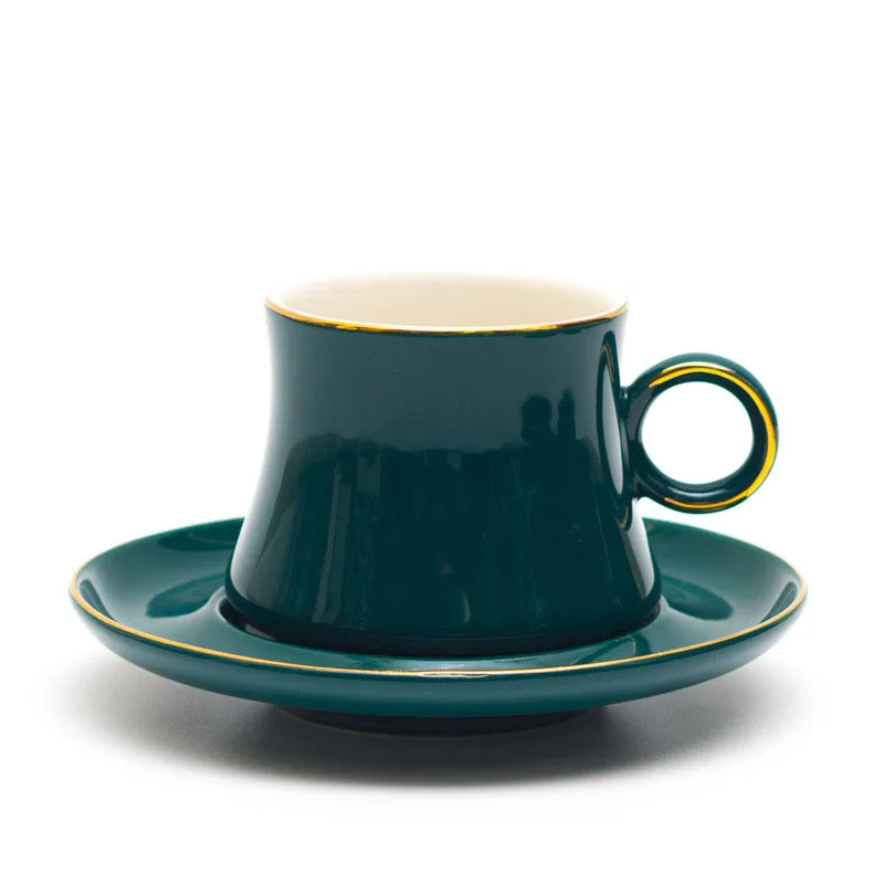 

Nordic Ceramic Coffee Cup and Saucer Dark Green Glaze Coffee Mug Drawing Gold Rim, Green,blue,orange