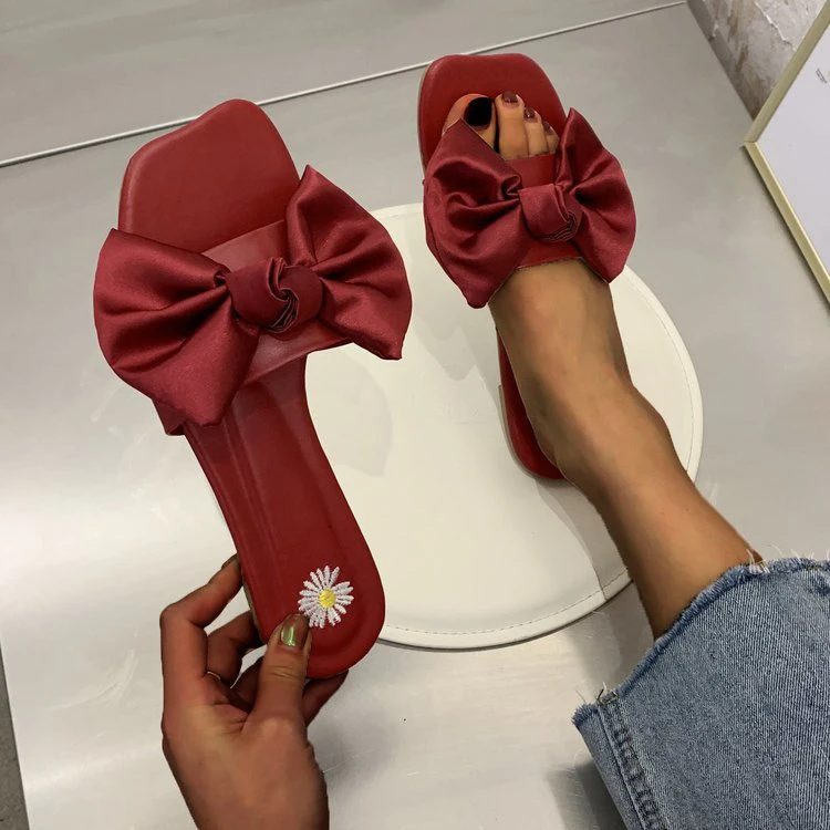 

2022 Hot Sale Summer Fashion Flower Women Daily Outdoor Casual Beach Sandals Slippers Bowknot Flat Bottom Ladies Sandals