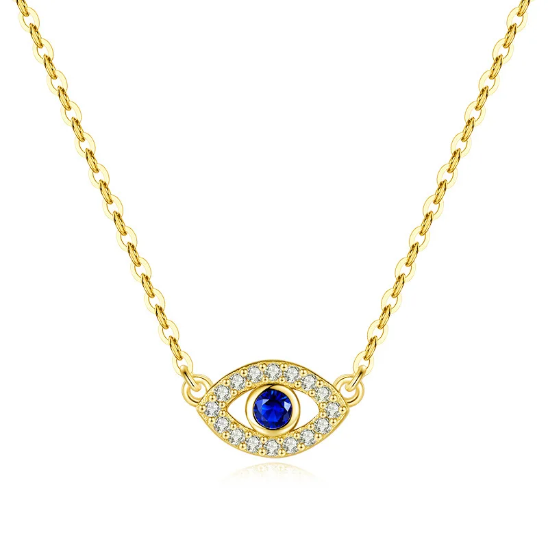 

Wholesale Fashion 925 Sterling Silver 18k Gold Plated Evil Eye charms Necklace Zircon Dainty Blue Eye Pendant Necklace women