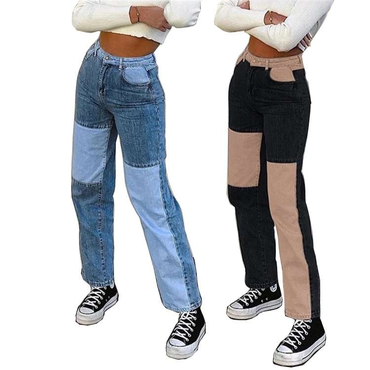 

Hot Onsale New Tendecy Casual Fashion Patchwork Color Women Clothing Ladies Trousers Jeans Women Denim Pants, Blue,pink,purple,khaki
