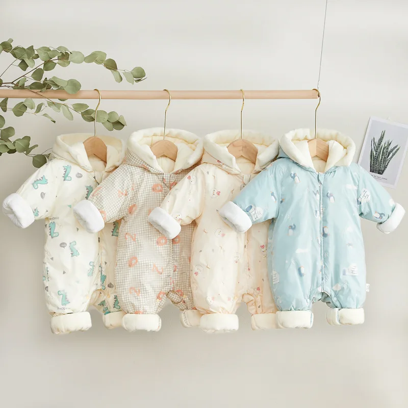 

New infant jumpsuit newborn down cotton hat coat padded climbing clothes baby winter cotton coat