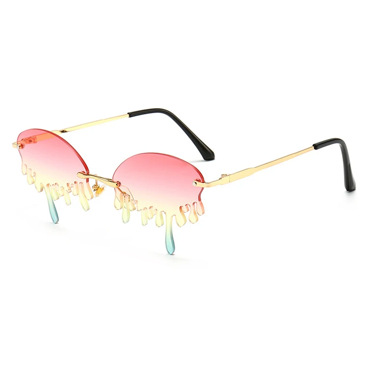 

DOISYER 201 New trendy metal gold women small frame drip water tears shaped rimless sunglasses