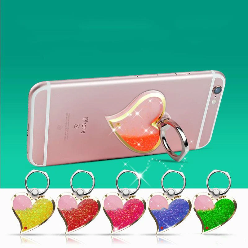 

Heart-shaped 3D liquid quicksand model universal phone Holder phone ring stent light and easy smartphone mount cartoon stand, Red/blue/gold/orange/rose red/green