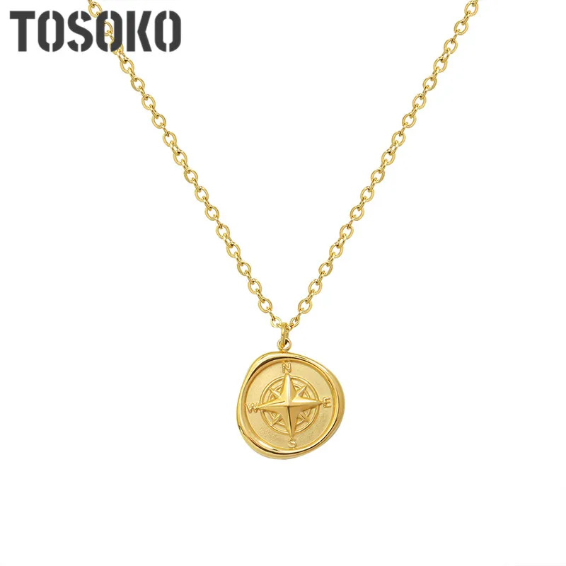 

Stainless Steel Jewelry Irregular Round Brand Compass Pendant Necklace 18 K Gold Women's Fashion Clavicle Chain BSP390