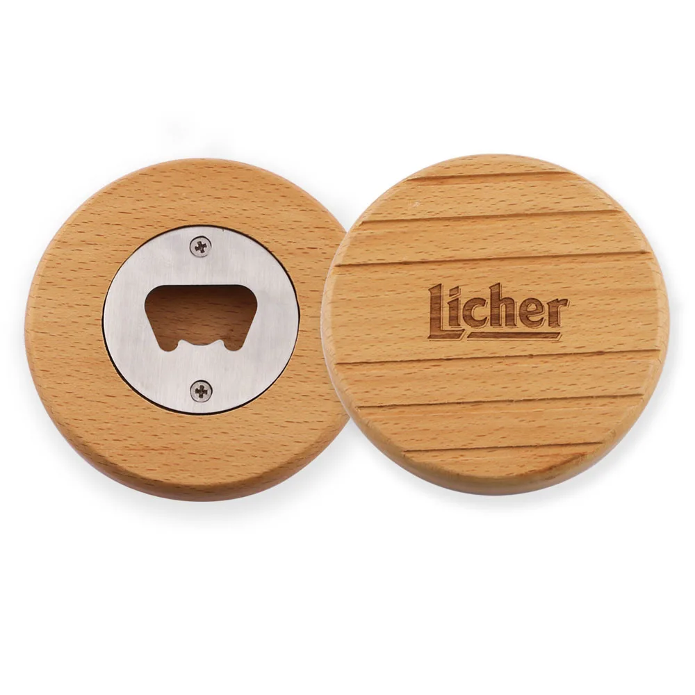 

manufacturers custom logo fridge magnet wooden round magnetic bottle opener