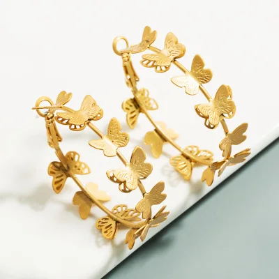 

HOVANCI 2020 Hotsale Round Gold Plated Multi Butterfly Hoop Earring S925 Silver Post Butterfly Earring Accessories