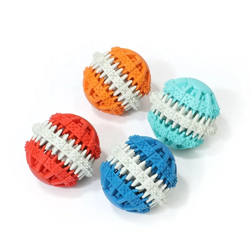 

Eco Friendly Serrated Dog Chewing Ball Pet Tooth Cleaning Rubber Chew Toy Balls Leakage Food Function Large Dog Toys, Multi