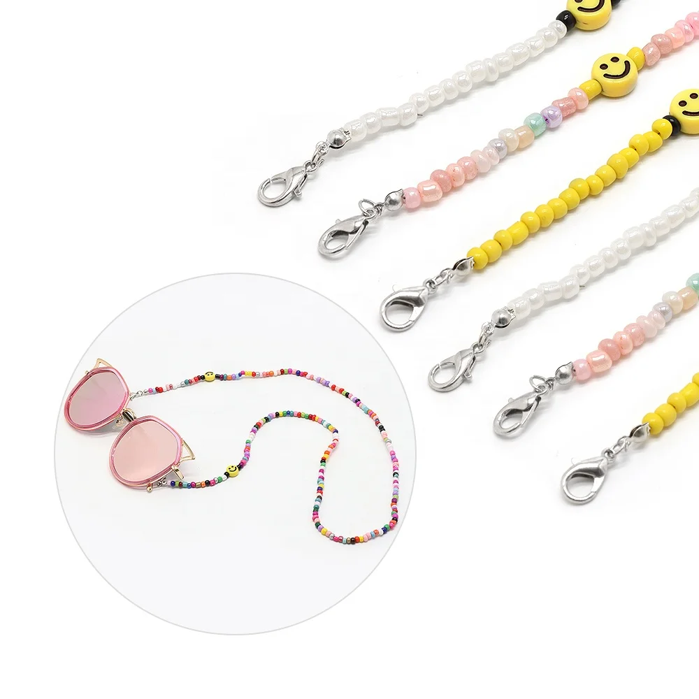 

Colorful Beads Happy Smile Beaded Kids Eye Glasses Strap Sunglass Holders Maskchain Eyeglasses Chain, Multi color