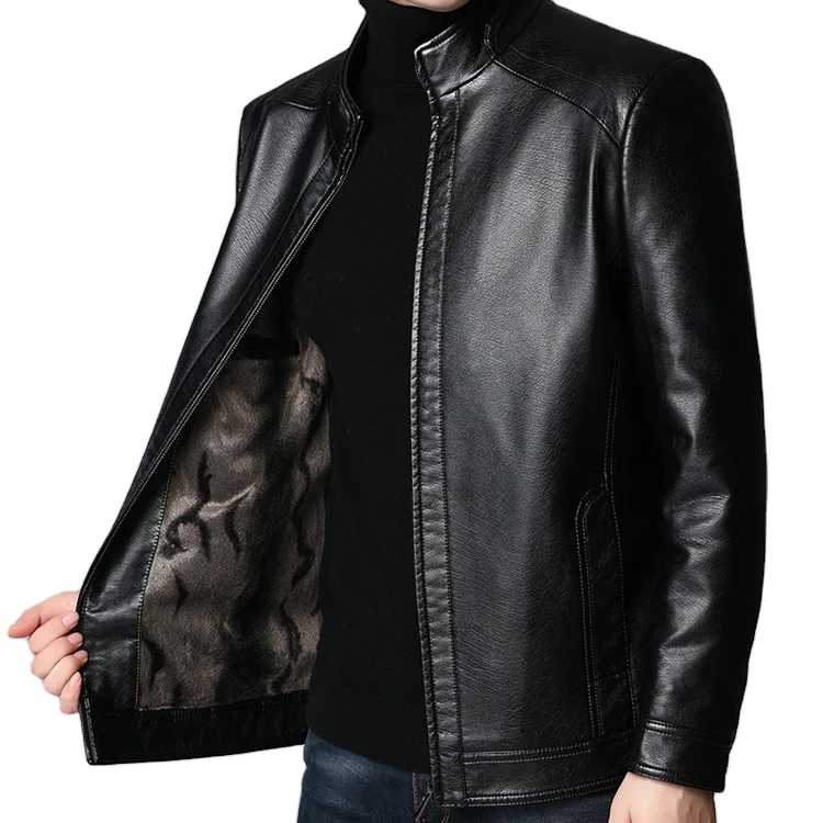 

Men's Leather Jacket Business Gentleman Stand-Up Collar Zipper Casual Jacket Non-Iron Plus Size Men's Jacket