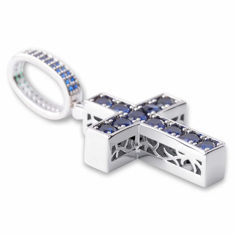 

New Hip Hop Jewelry Two-Color Blue and Green Zircon Cross Pendant on both sides