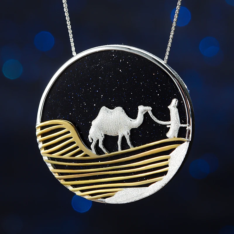 

Handmade Gemstone Jewelry Starry Desert Nights Natural Golden Sandstone Camel Animal Pendant Silver 925 for Women, As photo