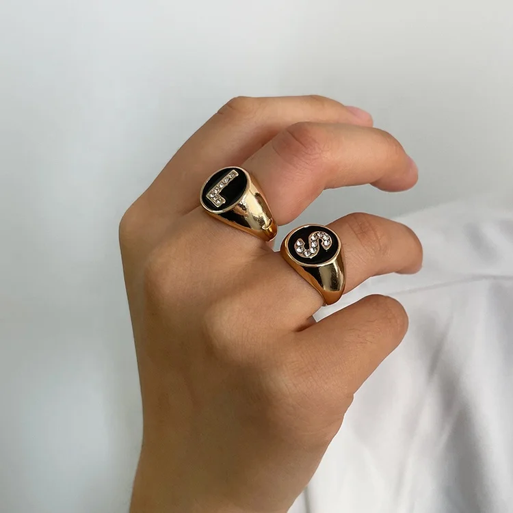 

Plated Adjustable  Rings Initial Letter Jewelry Women Diamond 18K Gold
