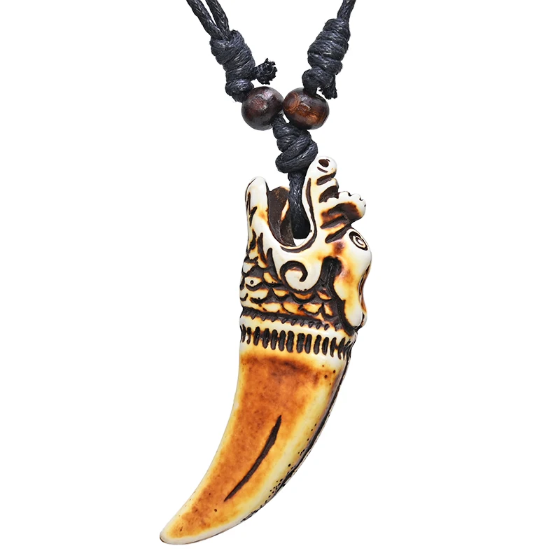 

FX044 Imitation ivory necklace Dragon's teeth pendant cool man Choker Retro Jewelry Primitive tribal style Yak Bone necklace