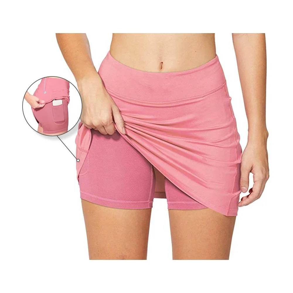 

Solid Pink athletic women white tennis skirt with pockets
