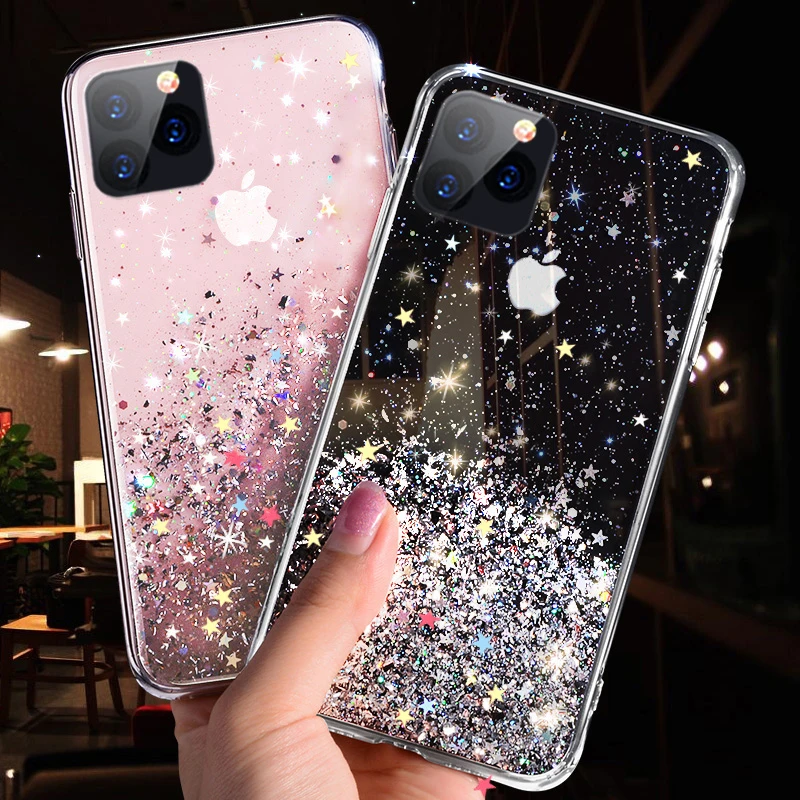 

Luxury Glitter TPU Star Case For Iphone 11 Pro Girls Phone Case Glitter Bling Sequins Cover