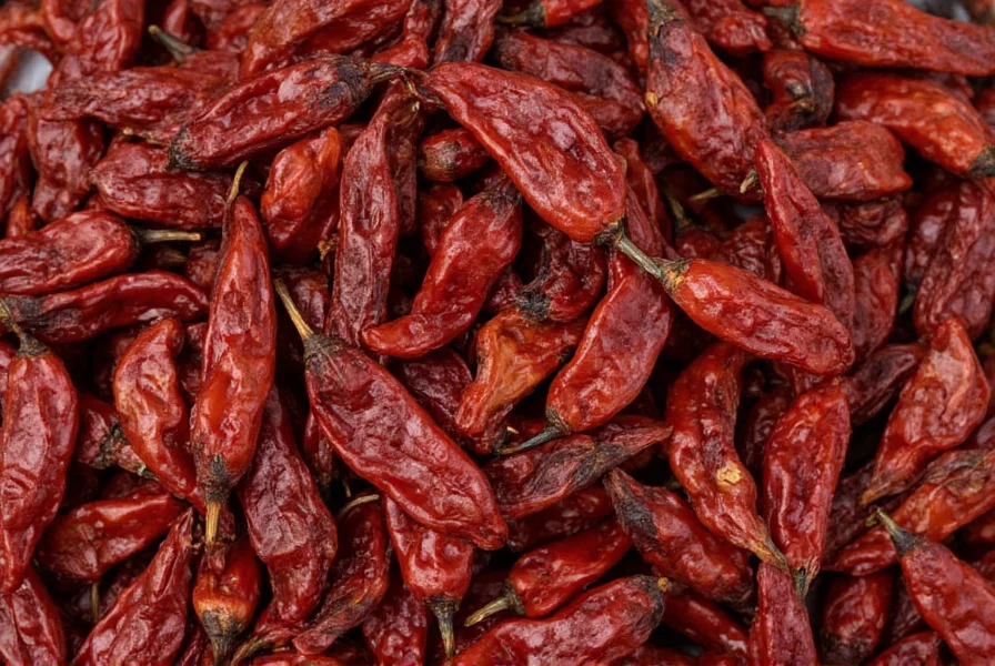 Close-up of dried guajillo chilies showing their deep reddish-brown color, smooth texture, and characteristic shape
