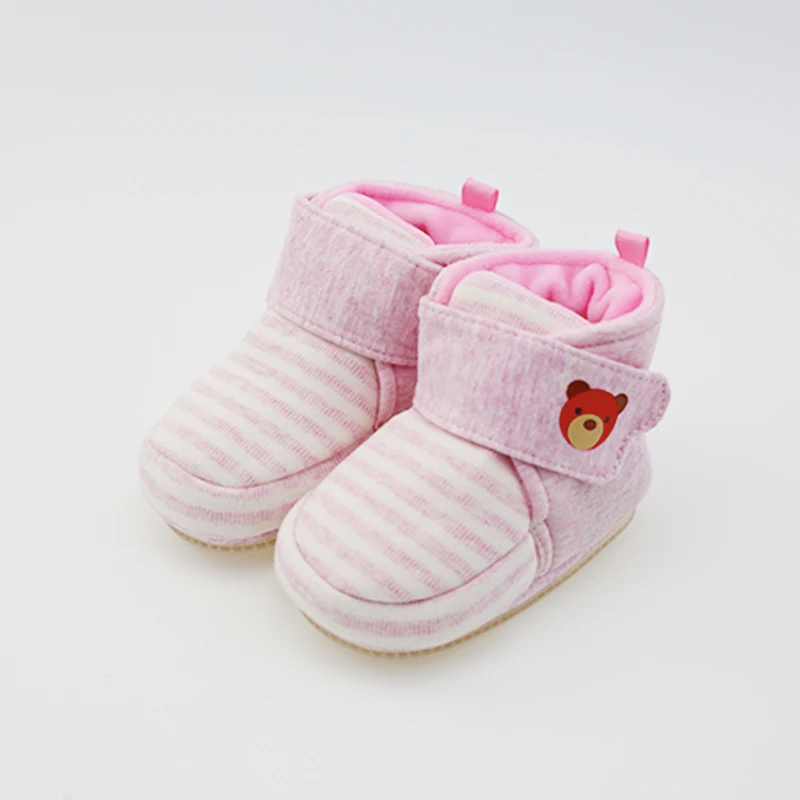 
customized Wholesale 0-1years cloth sole toddler cute booties shoes baby Striped cotton fabric boots baby shoes 