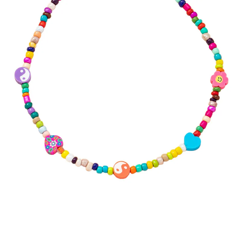 

Bohemian Ethnic Style Beach Summer Women's Necklace y2k Color Flower Smile Beaded Necklace, Like picture
