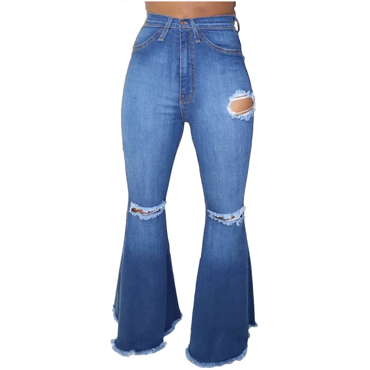 

Wholesale women high waist skinny ripped bell bottom pantalones pant jeans trousers, N/a