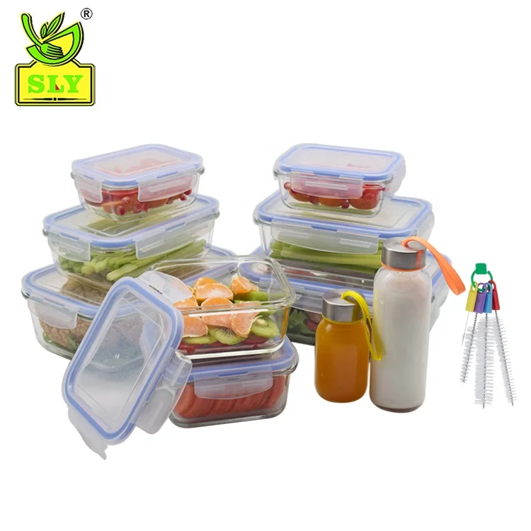 

21 piece glass food container set/ High borosilicate glass with PP lid / microwave safe glass storage food container and bottle