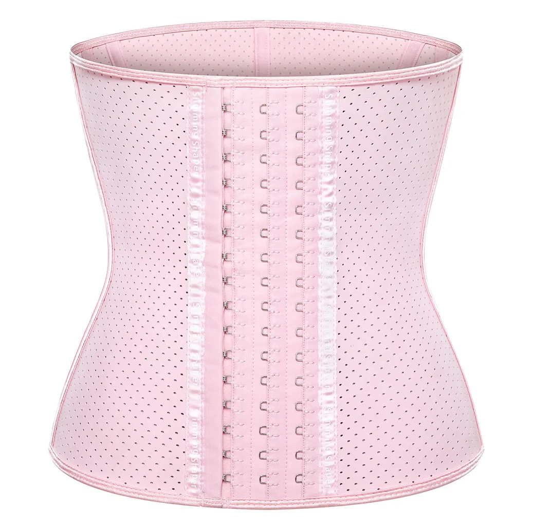 

30CM Height Pink Rubber Fitness 8 Steel Bones 3 Colors Waistband Corset Mesh Breathable Summer Waist Trainer, Black beige