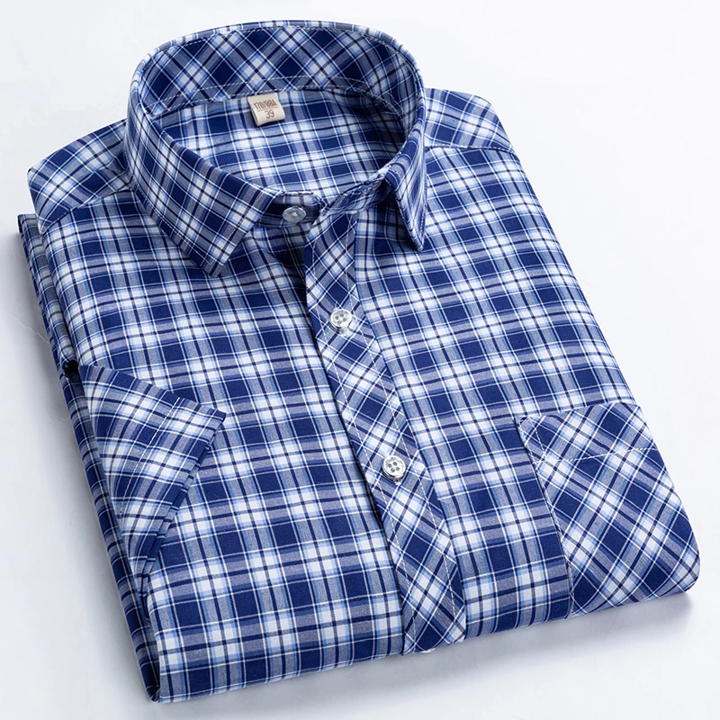

2020 new men's short sleeve leisure business men's clothing summer hook cotton blended shirt wholesale men's business shirt, Navy light blue blue