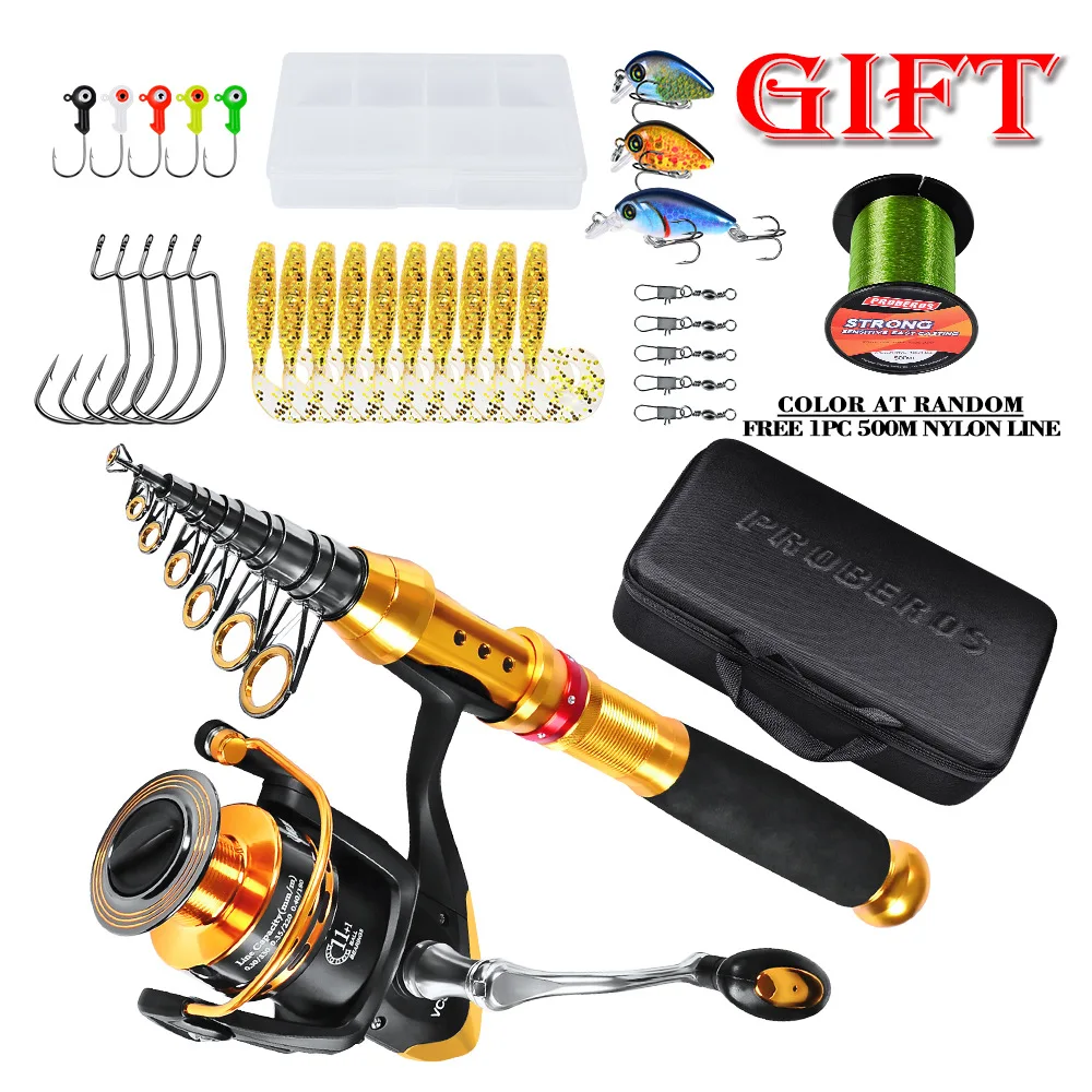 

Robben Hard Soft Lure Telescopic Rod fishing rod and reel set With Strong Bag Fishing +Spinning Reel + Line Fishing Tool, Black