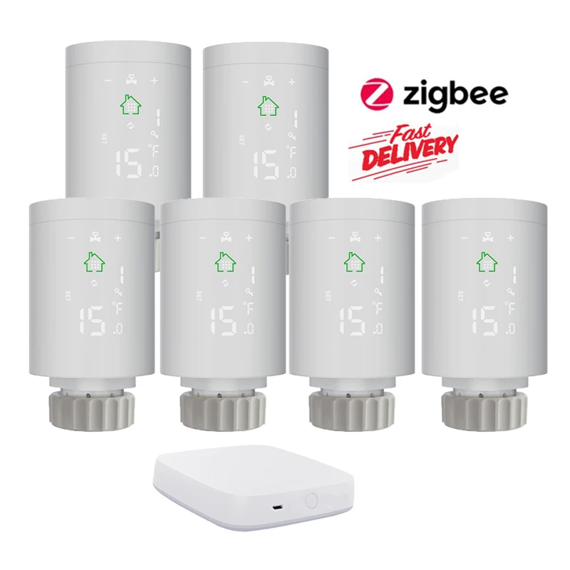 HY368  TRV WiFi Thermostatic Smart Home Zigbee Thermostat Radiator Valve Head 6+1 Gateway