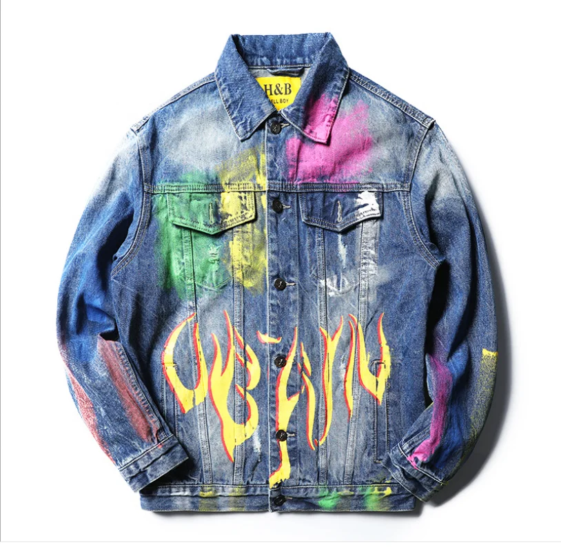 Branded Mens Street Wear Ripped Denim Jacket Punk Jacket Party Hip Hop ...