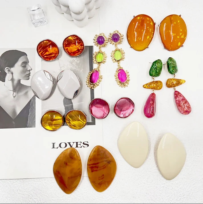 

New design Geometric multicolour Resin Dangle Earring For Women Statement transparent Acrylic drop Earrings Wedding Jewelry