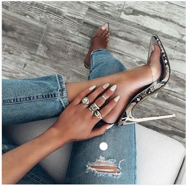 

CSS177 point toe PVC high heel mules shoes new arrival sandals shoes for women