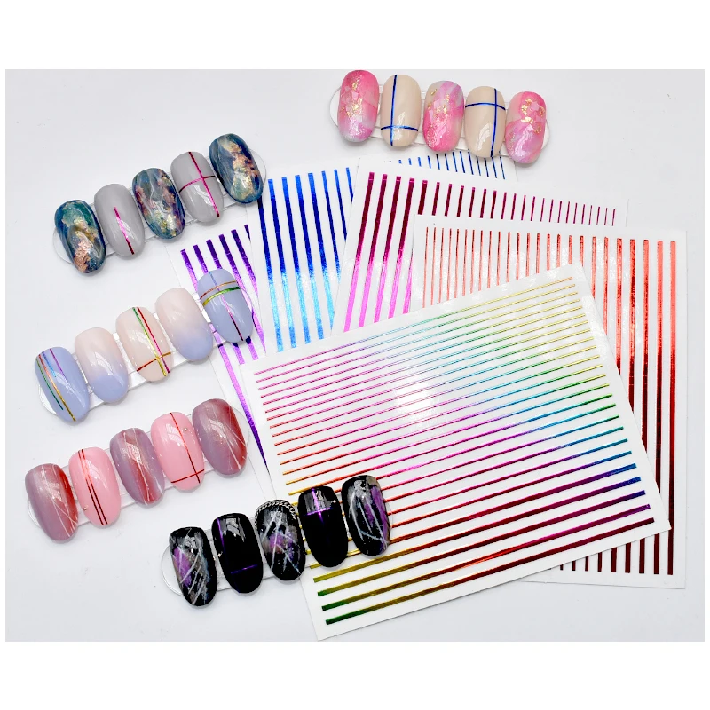 

2021 colorful popular DIY bar code line new designed Gold Nail Sticker for nail art decoration nail art decals