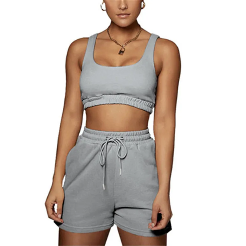 

Ladies Women Summer Sports Gym Yoga Wear Fitness Training Cropped Vest Pocket Shorts Suit Clothing Sets, As the picture display