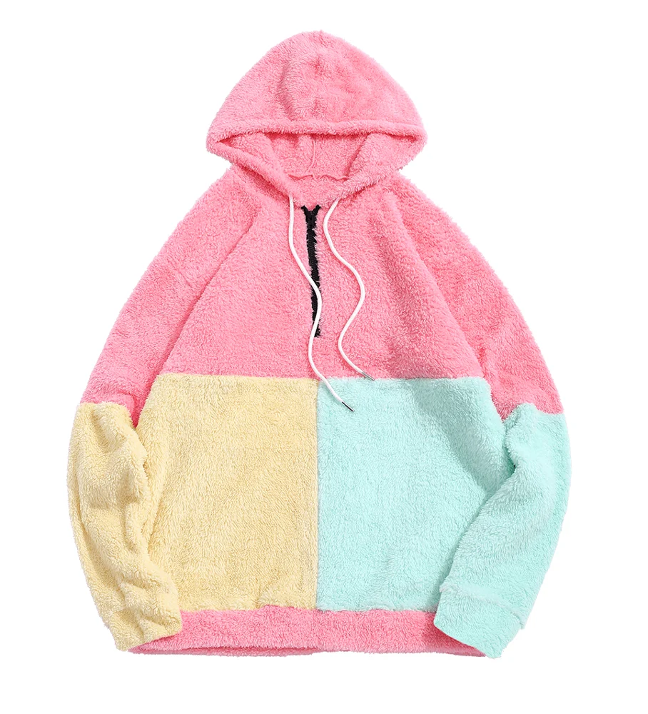 

2020 ZAFUL Color-blocking Splicing Half Zipper Fuzzy streetwear hoodie men