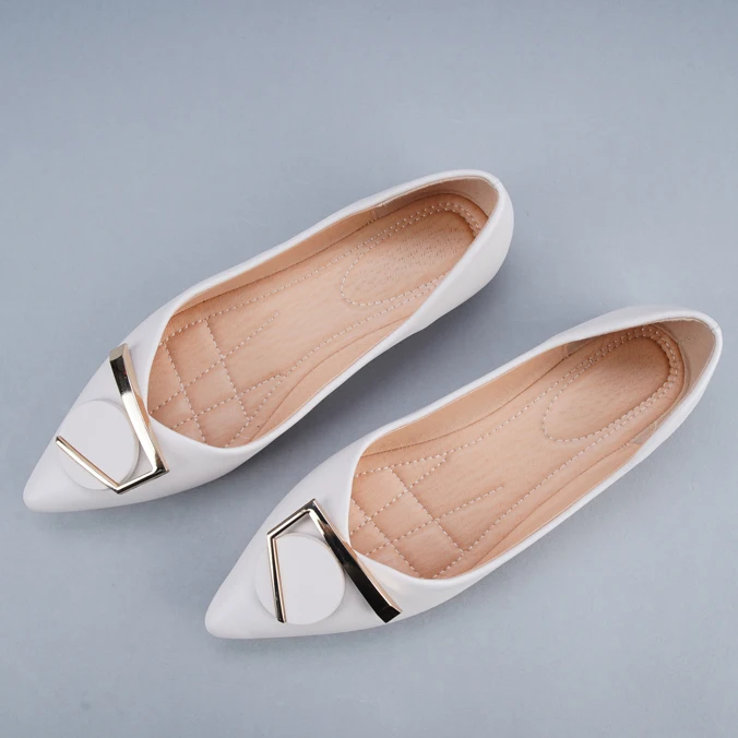 

Goxeou Women Fashion Ballet Flats Pointed Toe Dress Shoes Geometry Logo Decoration Sandals Pink White Soft Foldable Light Office